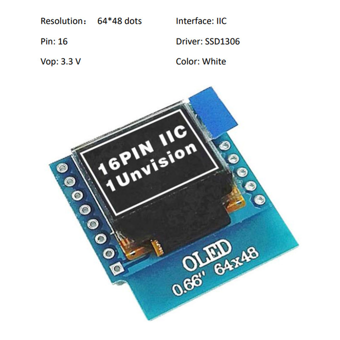 0.66 Inch IIC OLED Display 16 Pin With 64x48 Pixels, White/Blue Fonts Ultra-Low Power OLED Display 2