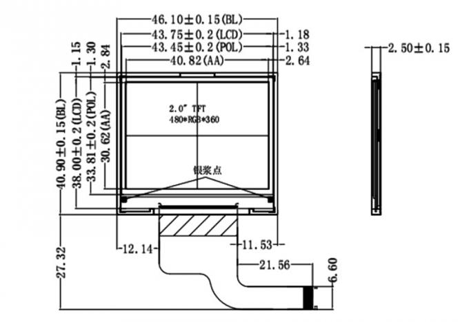 2 Inch IPS TFT LCD Screen Module 480x360 Dots Horizontal MIPI/RGB Interface 0