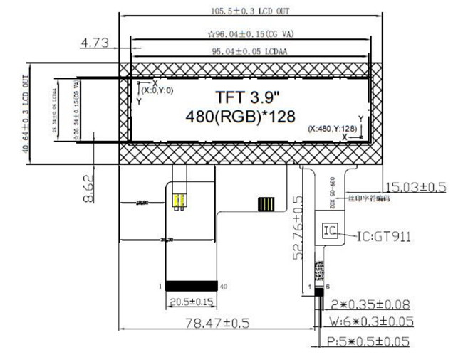 480x128 3.9 Inch RGB TFT LCD Module With Capacitive Touch Screen 40 Pin 0