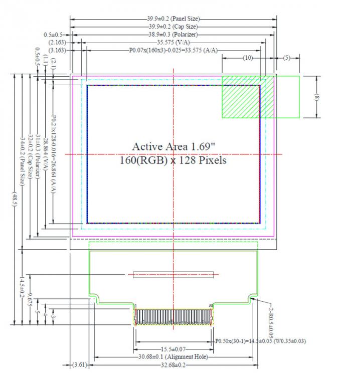 1.69 inch Color OLED 160x128 RGB SSD1333 UG-6028GDEFF Parallel 4-wire SPI I2C interface 0