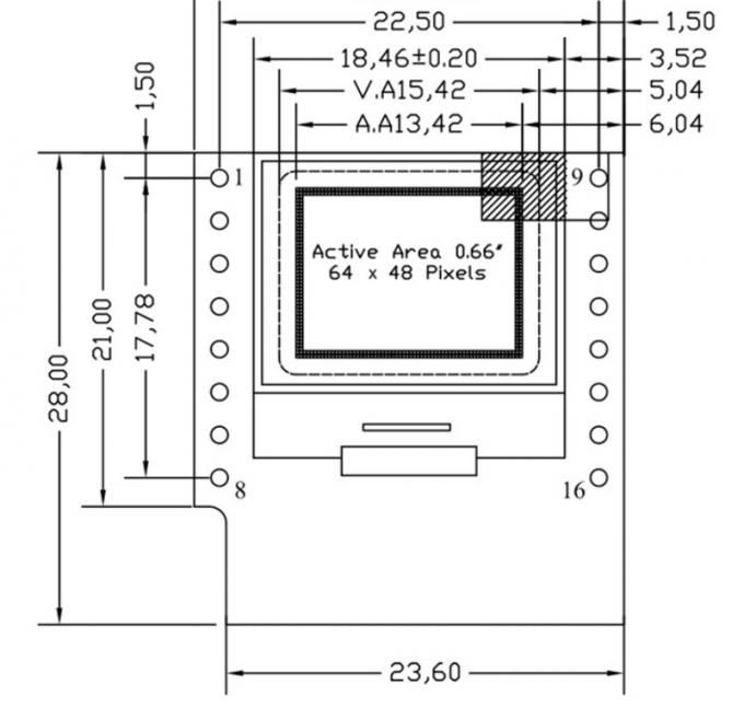 0.66 Inch IIC OLED Display 16 Pin With 64x48 Pixels, White/Blue Fonts Ultra-Low Power OLED Display 0