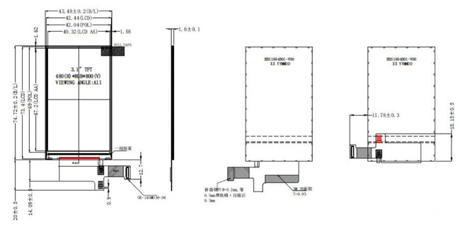 3 inch 480x800 Pixel Industrial TFT Display, 3.1inch TFT LCD ST7701S IPS Display 0