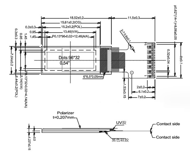 0.54 Inch I2C OLED Displays 96x32 Pixels 60cd/M2 All Viewing Angles 0