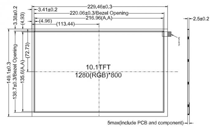 8 Bits LVDS Industrial TFT Display 10.1 Inch RGB 1280x800 Pixels 40 Pins 0