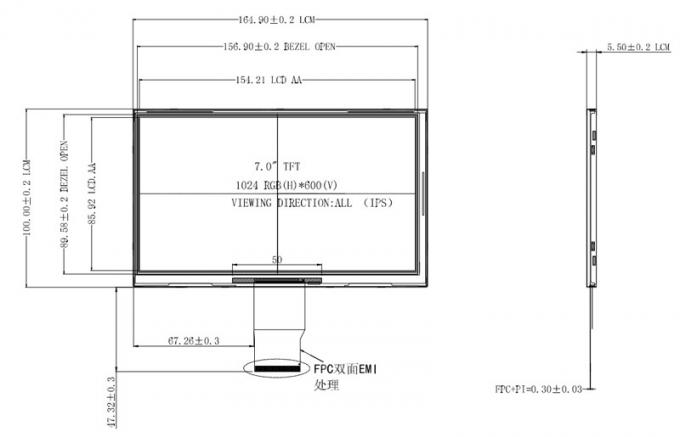 7 Inch TFT LCD Display Wide Temperature Operation RGB 1024x600 50pins HMI Screen 0