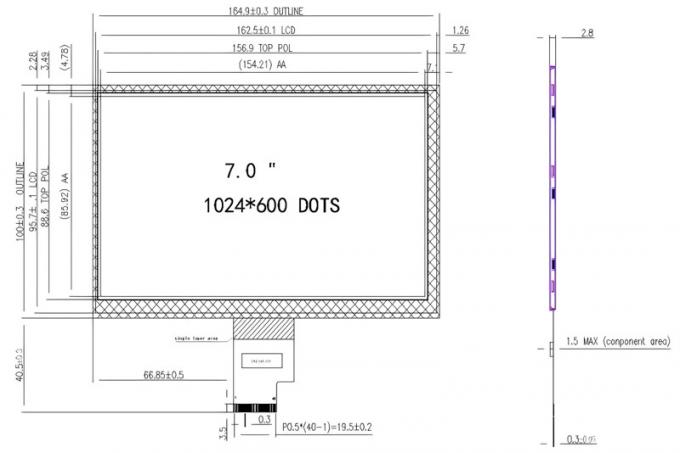 7 Inch 40 Pin LVDS TFT LCD Display CTP Optional 1024x600 Pixel Screen 0