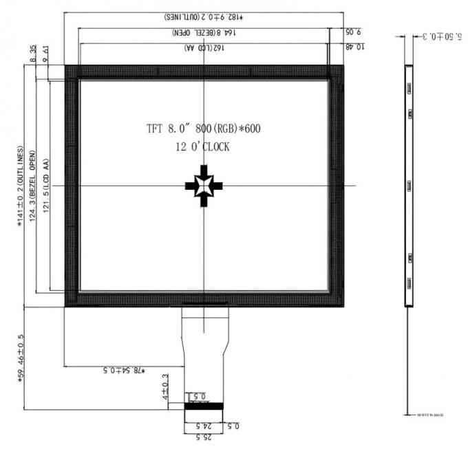 Hard Coating 8inch Industrial TFT Display 800x600 Dots 24-Bit RGB 50 Pins 0