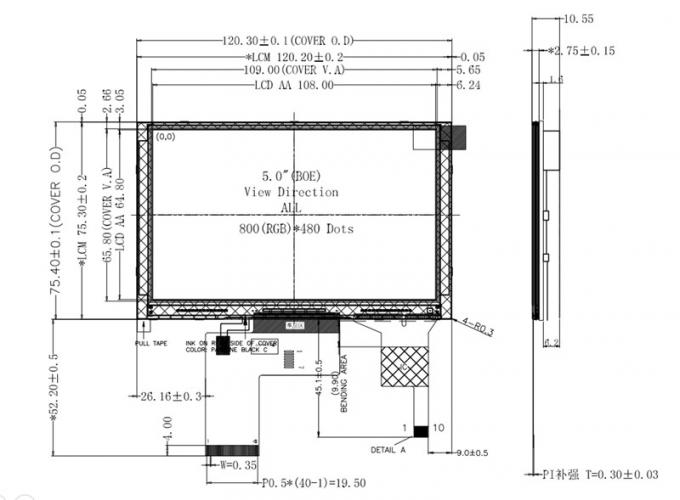 5 Inch TFT LCD Display China Manufacturer 800*480 IPS RGB Interface With PCAP 0