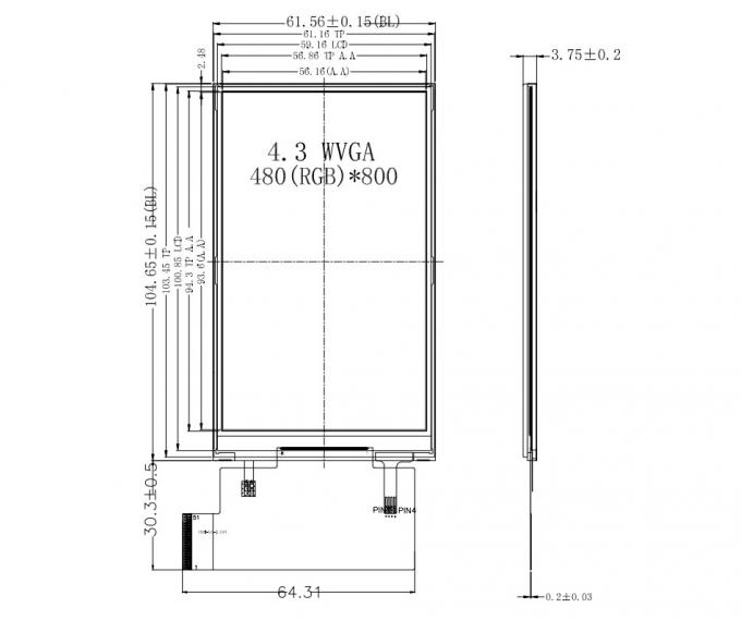 4.3 Inch IPS TFT 480X800 LCD Display, Portrait Type 4.3 Inch RGB Interface TFT Screen 0