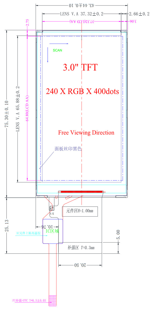 3" Inch 240x400 TFT LCD Touch Screen S6D04D1 MCU 8bits 16bits Interface 40 Pin With PCAP Capacitive Touch Screen 0