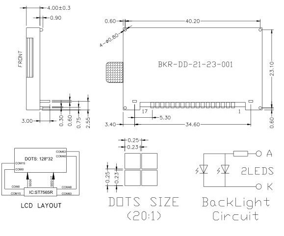 128x32 Dots Monochrome Graphic LCD Display COG With ST7565R IC SPI Interface 1