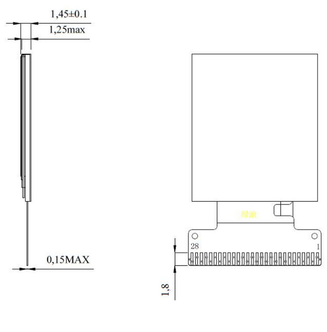 MCU Interface Square TFT Display 0.85" Inch 128x128 28 Pins Number 1