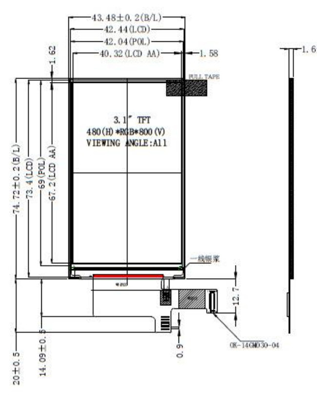 480X800 IPS TFT Touch LCD 3.1 Inch MIPI Interface High PPI ST7701S 0