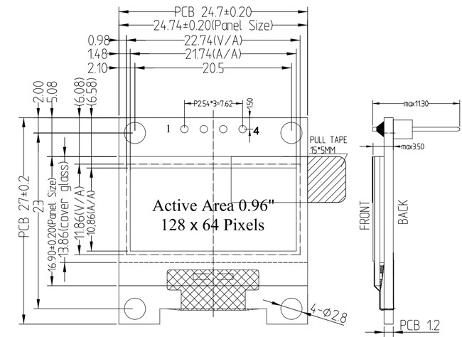 0.96 Inch OLED Module 12864 COG PCB 4 Pins SPI I2C For Medical Device 0