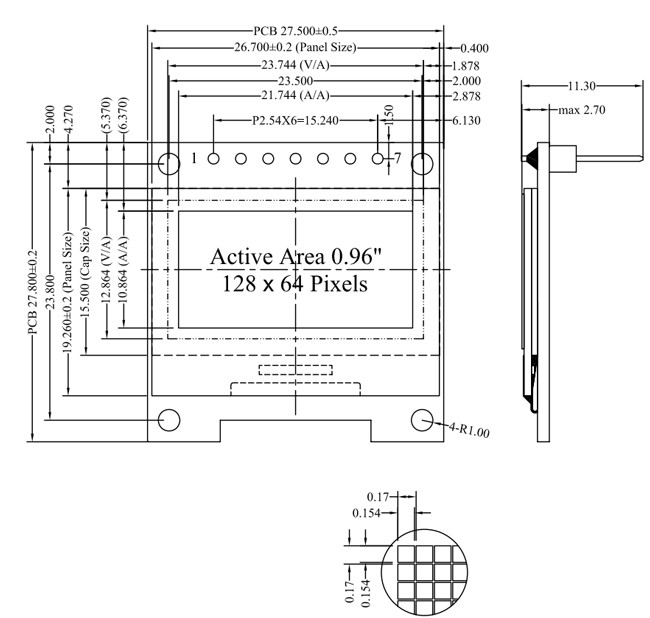 0.96 Inch SSD1306 Controller 7 Pin White And Blue Fonts SPI OLED Display 128x64 3V PMOLED 0