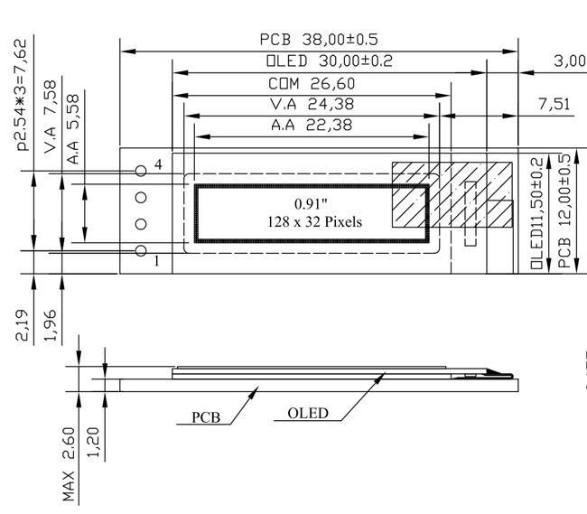 3V 5V 128x32 OLED Display Module 0.91 Inch 4 Pins With SSD1306 Driver IC 0