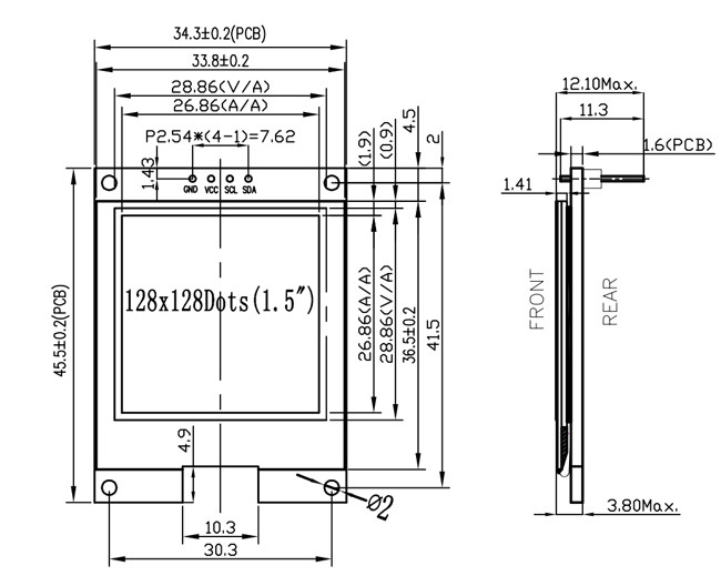 1.5 Inch OLED Display Panel Module Unit 128x128 Pixels 4 Pins I2C Interface With LED Display Controller 0