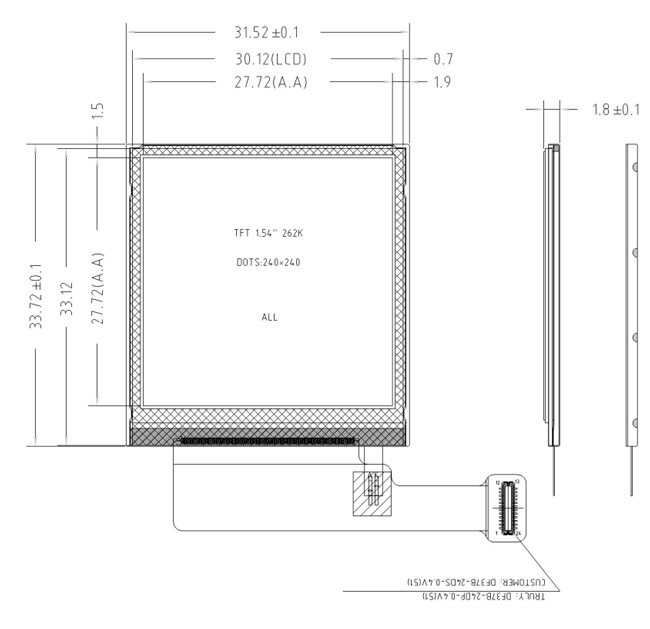 Square 1.54" Inch 240x240 IPS LCD TFT With Touch Screen OEM ODM 0