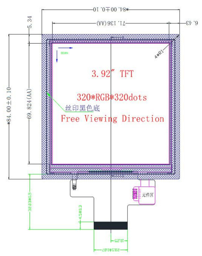 Square TFT Display 4 Inch With MIPI 320x320 Dots Resolution For Front Screen 0