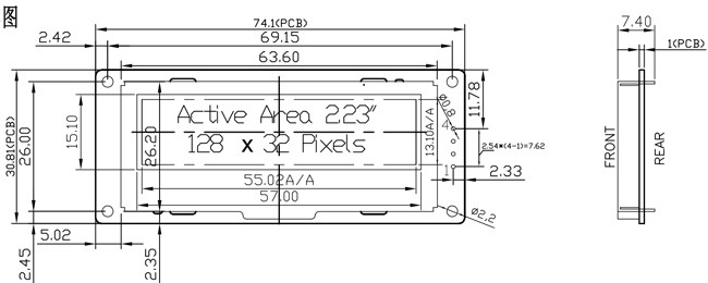 128x32 Dots OLED Graphic Display Module 2.23 Inch SPI Interface With Font 1