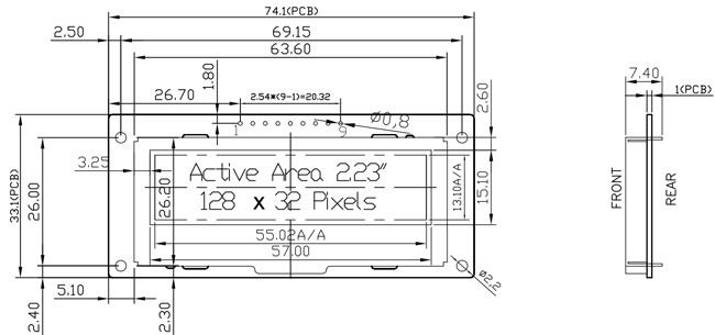 128x32 Dots OLED Graphic Display Module 2.23 Inch SPI Interface With Font 0