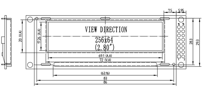 2.8 Inch 256x64 OLED Display with SPI 6800 8080 Interface 16 Grey Scale Screen 1