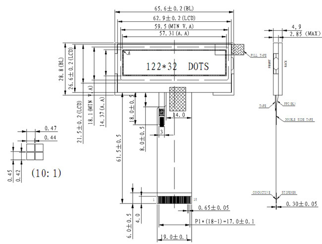 3V MCU Interface Monochrome Graphic LCD Display 122x32 STN Positive 0