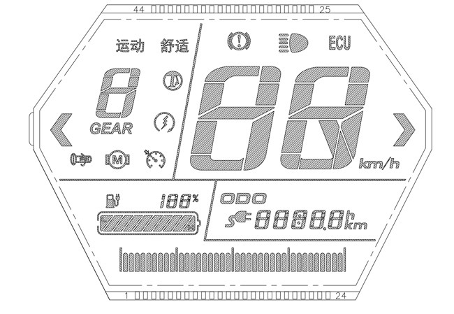 Corner Cut Monochrome LCD Panel TN Type , speedometer lcd display For Odo Meter 1