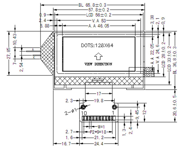 SPI Interface 128x64 COG LCD Module Yellow Green Background Color 0