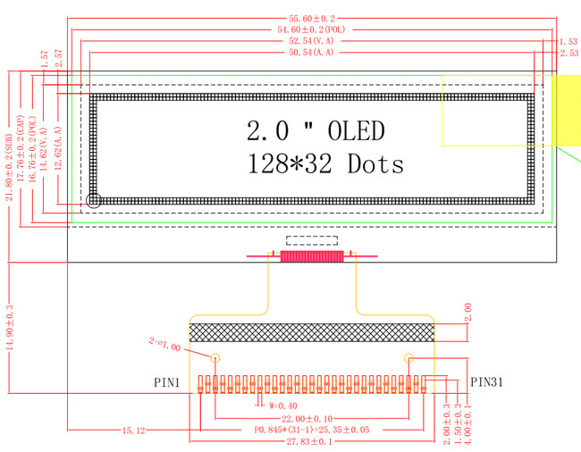 2 Inch OLED Display Module 128x32 Graphic SPI I2C Interface 0