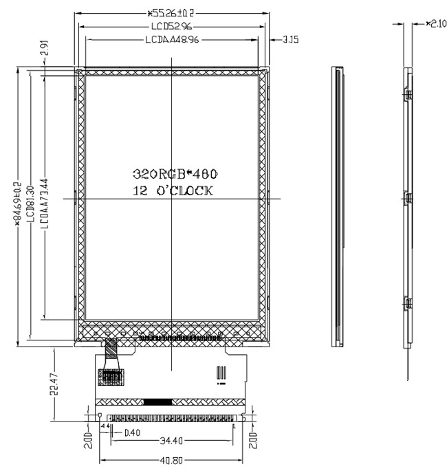 16 Bits 3.2V TFT LCD Display 320x480 Portrait TN Type With White LED Backlight 0