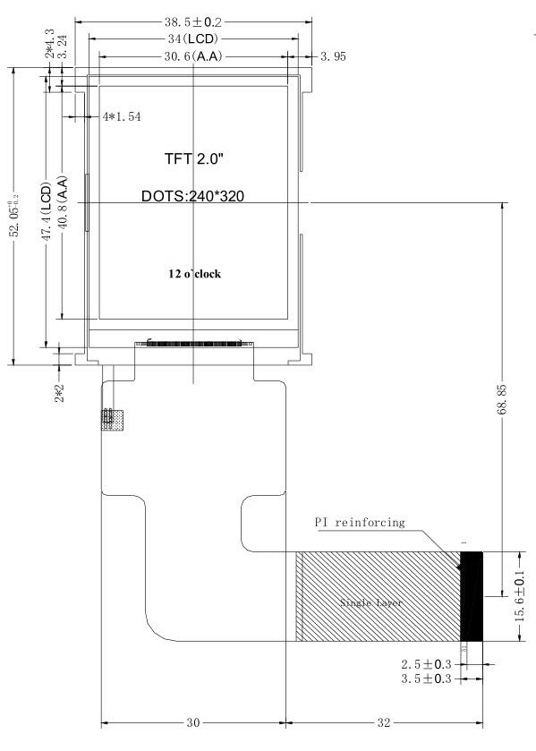 240x320 TFT LCD Display 2 Inch QVGA TN Type With ST7789V IC 0