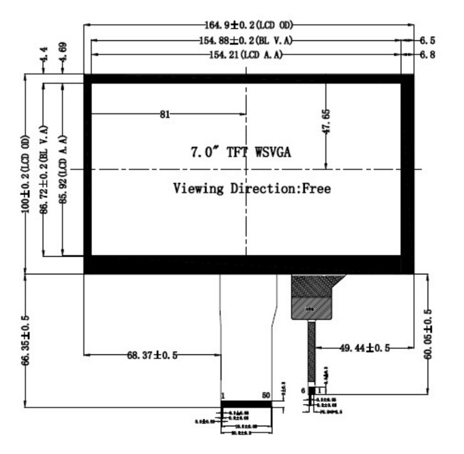 7 Inch TFT LCD Touch Screen Module 1024x600 IPS Full Viewing Angle RGB Interface 0