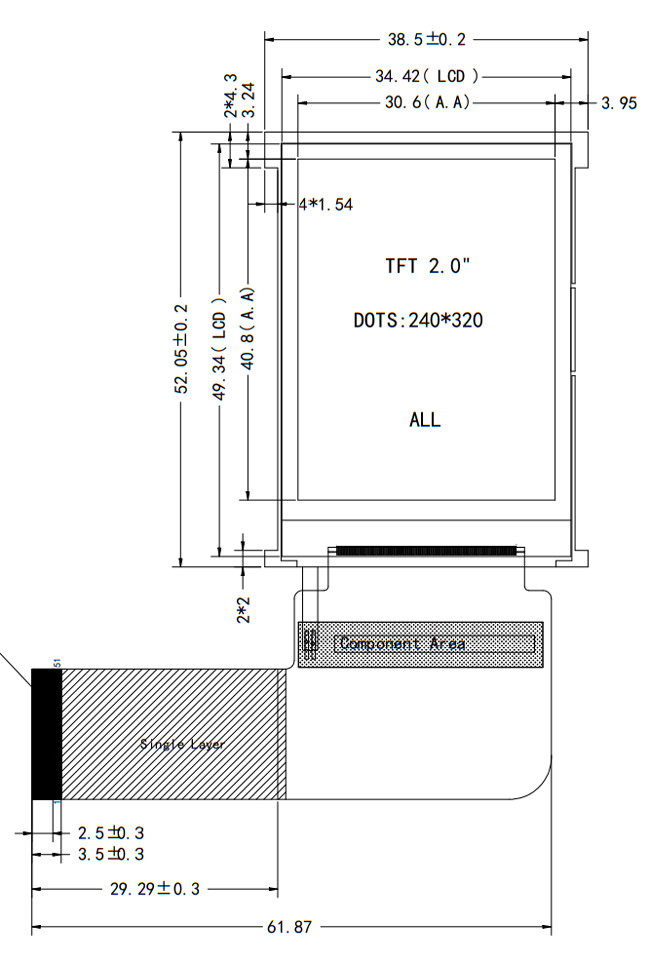 240x320 IPS TFT LCD Screen , 2 Inch TFT Display With SPI RGB interface 0