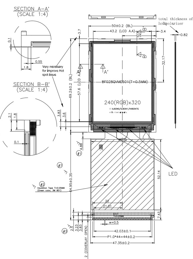 2.8 Inch QVGA 240x320 Dots Resolution Industrial TFT Display Module Portrait Mode IPS Full Viewing Angle 0